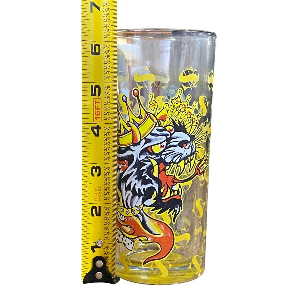 Vintage Ed Hardy Christian‎ Audigier Panther Tattoo Pint Glass Las Vegas $$$ Y2K